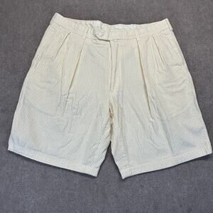 Peter Millar Seersucker Shorts Measured Size 36 White Pale Yellow Pinstripe 10"
